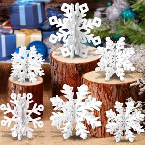 lot 6186 image: OuMuaMua 6 Set Snowflake Christmas Table Decorations - 12pcs White Wooden 3D Snowflake Decor Tabletop Centerpiece for Christmas Party Supplies Home Decor