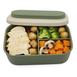 lot 6188 image: Silicone Bento Box Lunch Box for Adults, Lunch Food Container with 3 Compartment, BPA-Free and Leakproof, Microwave & Dishwasher Safe (Green)