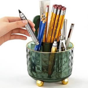 lot 6189 image: GOTOBA Dark Green Pen Pencil Holder for Desk, 360° Rotating Pen Organizer, Green Office Supplies, Cute Pen Holder, 6-Compartment Pencil Holder Rotating