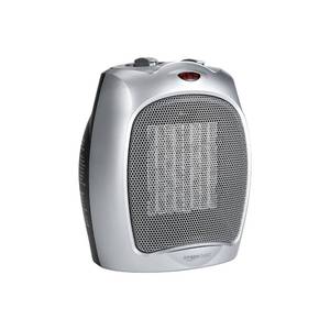 lot 6195 image: Amazon Basics Ceramic Space Heater, Portable Indoor Heating Solution, With Overheat and Tip-Over Protection, Thermostat, Non-Oscillating, 1500W, Fast Heating, 7.52D x 6.34W x 9.45H, Silver