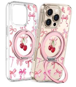 lot 6211 image: Loheckle for iPhone 16 Pro Max Case with Stand- Compatible with MagSafe Women Girls Cute Clear Girly Aesthetic Unique Design Soft TPU Magnetic Ring Phone Cover for Apple 16 Promax, Bow