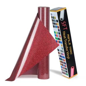 lot 6219 image: RENLITONG Red Glitter HTV Heat Transfer Vinyl Rolls - 12 Inch x 5 feet Iron on Vinyl for T-Shirt and Silhouette, Easy to Cut & Weed for Heat Transfer Design (Glitter Red)