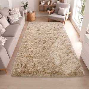 lot 6225 image: Beige Rugs for Bedroom 4x5.9 ft - Ultra Soft Faux Fur Area Rug - Plush Non-Slip Shaggy Carpet for Living Room, Cozy Fluffy Rug for Kids Boys Girls Dorm Nursery Room, High Pile Floor Carpet