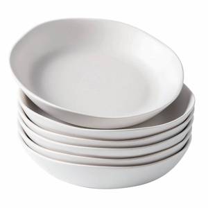 lot 6232 image: AmorArc 9.75 Large Ceramic Pasta Bowls, 38oz Stoneware Wide Serving Bowls Set of 6 for Kitchen, Oven, Microwave&Dishwasher Safe Bowls with Wavy Rim for Fruit Pasta Salad Meal, Matte White