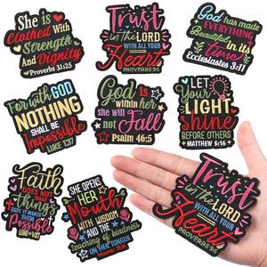 lot 6245 image: Lyrow 8 Pcs Christian Iron on Patches Bible Faith Verse Patches for Women 3 Inch Inspirational Motivational Religious Sew on Applique for Hat Backpack Jacket DIY Accessories Gift(Colorful)