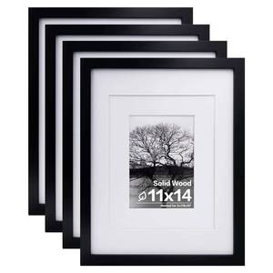 lot 6250 image: Egofine 11x14 Picture Frames Set of 4, Made of Solid Wood Covered by Plexiglass 5x7 and 8x10 with Mat or 11x14 without Mat, for Table Top Display and Wall Mounting Photo Frame Black