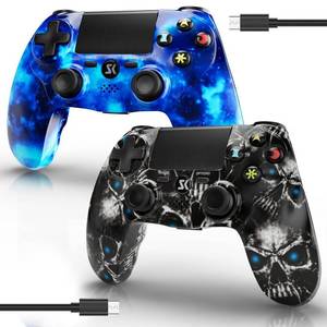 lot 6258 image: 2 Pack Wireless Controller for PS4, Controller for Sony PlayStation 4, Double Shock 6-Axis Motion Sensor, Sensitive Touch Pad, Built-in Speaker & 3.5mm Headset Jack, Compatible with PS4ProSlim