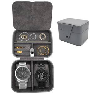 lot 6261 image: Quadro Essentials Jewelry Organizer & Travel Watch Case - Mens Leather Jewelry Travel Case with 2 Watch Slots & Jewelry Holder