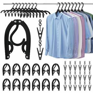 lot 6263 image: 12Pcs Portable Travel Hangers for Cruise Ship Essentials 2026 with 24 Clips, Plastic Folding Foldable Hangers Clothes Drying Rack Travel Accessories for Suitcase, RV, Camping, Road Trip (Black)