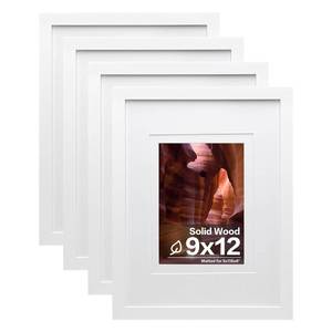 lot 6284 image: Egofine 9x12 Picture Frames Set of 4, Made of Solid Wood Covered by Plexiglass 5x7 and 6x8 with Mat or 9x12 without Mat, for Table Top Display and Wall Mounting Photo Frame White