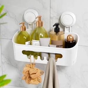 lot 6288 image: LEVERLOC Shower Caddy Suction Cup, Shower Organizer Removable Bathroom Shelf, Storage Suction Powerful Max Hold 22lbs Bathroom Caddy Waterproof Holder, White