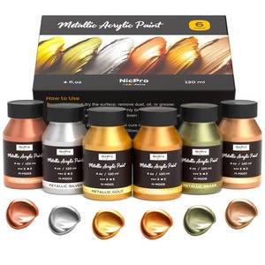 lot 6289 image: Nicpro Acrylic Paint Metallic, 6 Colors Gold, Silver, Copper, Brass, Bronze, DeepGold, 24oz720ml Gold Leaf Paint, Non Toxic, Non Fading Paints for Art Painting, Handcrafts, Ideal for Multi-surface