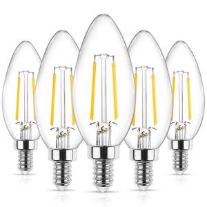 lot 6294 image: Ascher E12 LED Classic Candelabra Clear Light Bulb, 4W, Equivalent 40W, Warm White 2700K, Non-Dimmable, Filament Clear Glass, Pack of 5