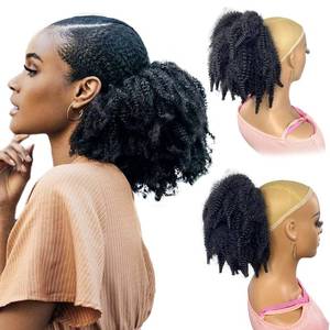 lot 6295 image: VAVANGA Short Marley Hair Drawstring Ponytail Black 4C Afro Puff Bun Braiding Ponytail Hair with Clips Synthetic Afro Kinky Curl Pony Tail Hairpiece for Black Women - Natural Black 12