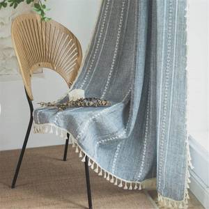 lot 6298 image: Sutuo Home Blue Boho Curtains 120 inches Long for Bedroom Living Room Nursery Room, Semi Blackout Linen Farmhouse Tassels Window Treatment Bohemian Embroidery Drape, Rod Pocket 1 Panel 52 W x 120 L