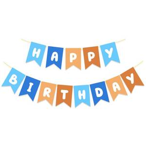 lot 6306 image: Blue and Orange Birthday Banner, Happy Birthday Banner Blue Party Decorations for Boys Kids 1st Birthdays Decor