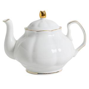 lot 6313 image: PRECITIME 27oz White Porcelain Teapot with Gold Trim, Classic Ceramic Teapot for Loose Leaf Tea & Tea Bags, Elegant Small Teapots for Daily Use or Gifts