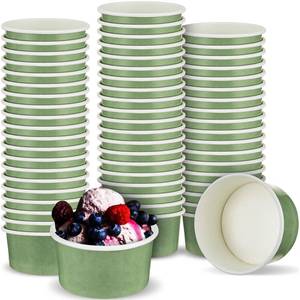 lot 6318 image: Maxdot 3oz Dessert Cups, Disposable Ice Cream Cups, Paper Frozen Yogurt Bowls, for Hot and Cold Foods, Suitable for Gelato or Mousse(Sage Green)