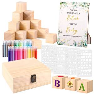 lot 6320 image: Draupnir  Fun Baby Shower Games Sign Kit Babies Coloring Blocks for Baby Shower, Wooden DIY Blank Blocks Freehand Painting with  Paint Markers