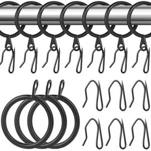 lot 6327 image: 20 Pieces Metal Drapery Curtain Rings Curtain Hanging Rings and 20 Pieces Metal Curtain Drapery Pin Hooks for Window Door Shower Curtain, 30 mm1.18 inch Internal Diameter (Black)