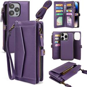 lot 6328 image: DKDKSIP Wallet Case Compatible with iPhone 16 Pro Max 6.9, Support Wireless Charging with RFID Blocking Card Holder, PU Leather Wallet Detachable Magnetic Phone Case Crossbody Strap, Purple
