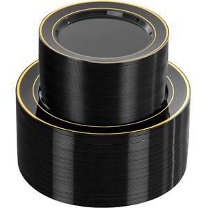 lot 6337 image: NOCCUR 200PCS Black and Gold Plastic Plates for 100 Guests - Include 100PCS 10 Dinner 100PCS 7 Dessert Disposable Plates Heavy Duty - Ideal for PartyBirthdayNew Year