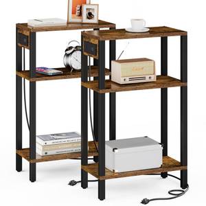 lot 6338 image: TUTOTAK Narrow Side Table with Charging Station,Small End Table with USB Ports and Outlets, Skinny Sofa Table, Slim Nightstand, Living Room, Bed Room, Brown TB01BB0792