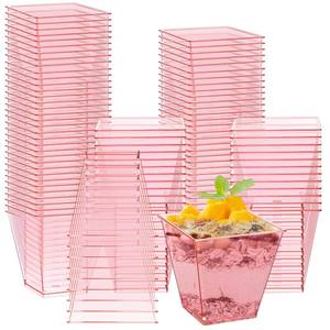 lot 6348 image: Mifoci Pink 8 oz Plastic Dessert Appetizer Cups Clear Mini Cake Salad Cups for Party Yogurt Parfait Containers for Parties, Yogurt, Fruit, Ice Cream, Serve Appetizer