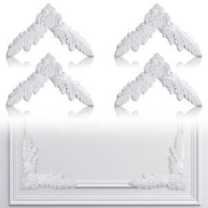 lot 6383 image: Pangda Corner Wall Molding French Style Wainscoting Panels Flora Moulding Corner Panel Wall Molding Kit for Cabinet Picture Frames Decor, Not Include Glue(4 Pcs,Leaf Style)