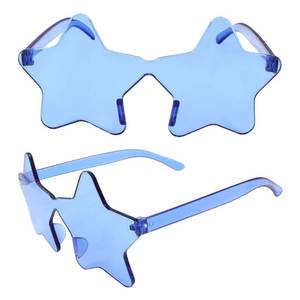lot 6391 image: Coufce 2 Pcs Star Shape Sunglasses Transparent Rimless Sunglasses Ideal for Bachelorette Parties, Photo Booth Props Trendy Eyewear for Fun Events and Cute Outfits(Purple, Red)