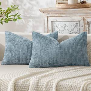 lot 6393 image: MIULEE Pack of 2 Lumbar Couch Throw Pillow Covers 20x12 Inch Coastal Smoke Blue Modern Boho Accent Decorative Pillow Covers Soft Chenille Farmhouse Cushion Covers for Home Decor Bed Sofa Living Room