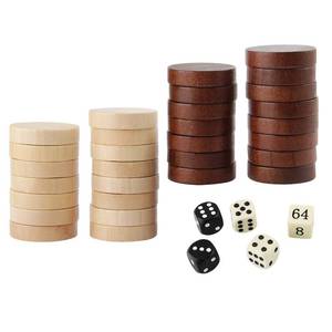 lot 6397 image: Amerous Wooden Checkers Pieces Nature Wood Backgammon Pieces with Drawstring Bag, 5 Dice Included