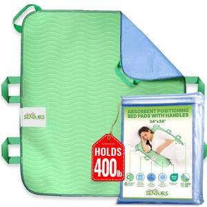lot 6409 image: Absorbent Positioning Bed Pads for Elderly with 6 Handles 34x36- Washable Waterproof Incontinence Draw Sheets - Reusable Bed Mobility Under Pads for Seniors Disabled & Bedridden Patients-Fast-Drying