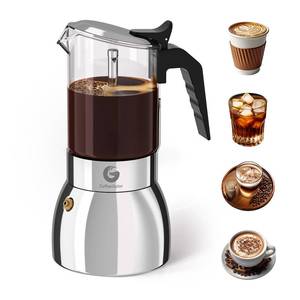 lot 6411 image: Coffee Gator 9 Cup Moka Pot, 15oz Stovetop Espresso Maker for Italian Coffee, Transparent Glass & Stainless Steel Design, Silver, 450ml