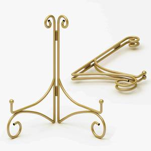 lot 6420 image: HEMYLU Iron Plate Stand for Display with Folding Design, Picture Stands for Tables, 12 Inch Large Easels for Displaying for Book, Art Piece, Photo and Platter, 12in Gold, 2-Pack