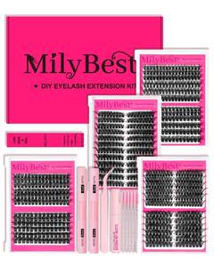 lot 6435 image: MilyBest 4 Styles Lash Clusters Kit 864Pcs Eyelash Clusters Lash Kit Volume Lashes Clusters D Curl DIY Individual False Eyelashes with 2 Bond &amp Seal Wispy Bulk Cluster Eyelash Extensions Kit