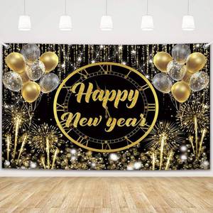lot 6440 image: MEHOFOND Happy New Year Backdrop Black and Gold Fireworks New Years Eve Photography Background for NYE Decorations New Years Eve Party Supplies NYE Party Favor 6x3.6ft