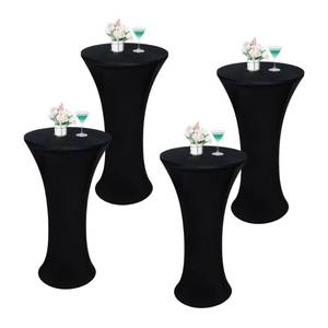 lot 6445 image: Wolkemer 4PCS 24x43 Inch Black Round Cocktail Tablecloth Fitted Highboy Stretch Cocktail Table Cover for Banquet Bar Party Pub Wedding Indoor Outdoor