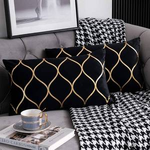 lot 6449 image: DEZENE 12x20 Inch Gold Velvet Throw Pillow Covers 2 Pack Rectangular Decorative Pillow Cases for Bedroom Sofa Couch Living Room, Black