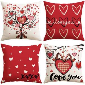lot 6453 image: Artscope Valentines Day Love You Throw Pillow Covers 20x20 Inch Set of 4, Valentine Wedding Red Love Heart Decoration Pillow Cases for Home Sofa Couch
