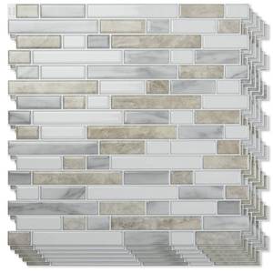 lot 6467 image: Art3d 10-Sheet Heavy-Duty Peel and Stick Backsplash, Waterproof Wall Tiles Stick on Kitchen Backsplash Living Space, Beige & White