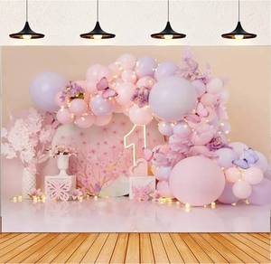 lot 6470 image: Photography Background Pink Flower Balloon Butterfly Cake Crush Girl 1st Birthday Party Decoration Backdrop Photo Studio 9x6 feet