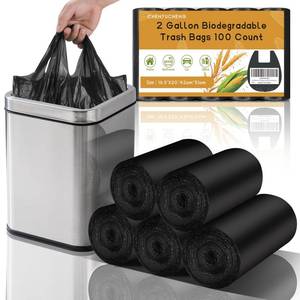 lot 6475 image: Small Bathroom Trash Bags 2 Gallon - Black Mini Garbage Bags With Handle Biodegradable Compostable 100 Count Kitchen Office Car Little Waste Basket Unscented Tiny Liners Strong Thick Chenyucheng