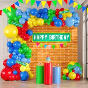 lot 6476 image: Sesame Friends Birthday Party Supplies Party Decorations Set Include Banner Backdrop red blue Balloon Garland Arch Kit stickerfor Boys Girls Sesame Theme Party kid birthday supplies