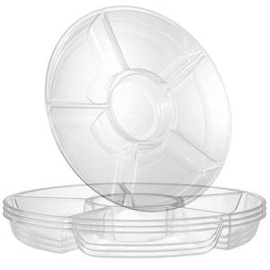 lot 6485 image: Plasticpro 6 Sectional Round Plastic Serving TrayPlatters Clear Pack of 2
