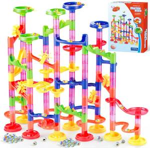 lot 6492 image: Gifts2U Marble Run Toy, 130Pcs Educational Construction Maze Block Toy Set with Glass Marbles for Kids and Parent-Child Game