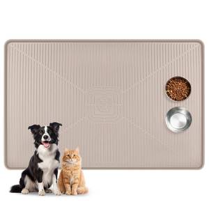 lot 6497 image: Lorvain Dog Food Mat, 45 x 30 Silicone Pet Feeding Mat with Raised Edges, Extra Large Pet Placemat for Dog Cat Food and Water Bowl Non-Slip, Easy to Clean, Waterproof & Floor Protection, Beige