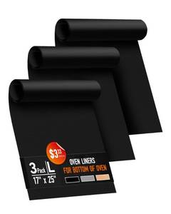lot 6500 image: 3 Pack Oven Liners for Bottom of Oven, 17x25 Large Heavy Duty Non-Stick Reusable Oven Mat for Electric, Gas, Toaster & Convection Ovens - BPA & PFOA Free, Dishwasher Safe, Kitchen Essentials, Black