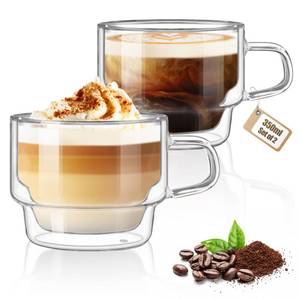 lot 6503 image: glastal 12 oz Latte Macchiato Glasses, Double-Walled Coffee Glasses, Set of 2, Glass Stackable Coffee Cups, Tea Glasses with Handle for Cappuccino, Tea, Milk, Gifts for Women Friends New Home Gift