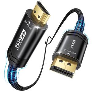 lot 6513 image: JSAUX 4K DisplayPort to HDMI Cable 6.6FT, DP to HDMI Video UHD 4K30Hz2K601080P120 Nylon Braided DP to HDTV Uni-Directional Cord for Dell, Monitor, Projector, Desktop, AMD, NVIDIA,Lenovo,HP-Black